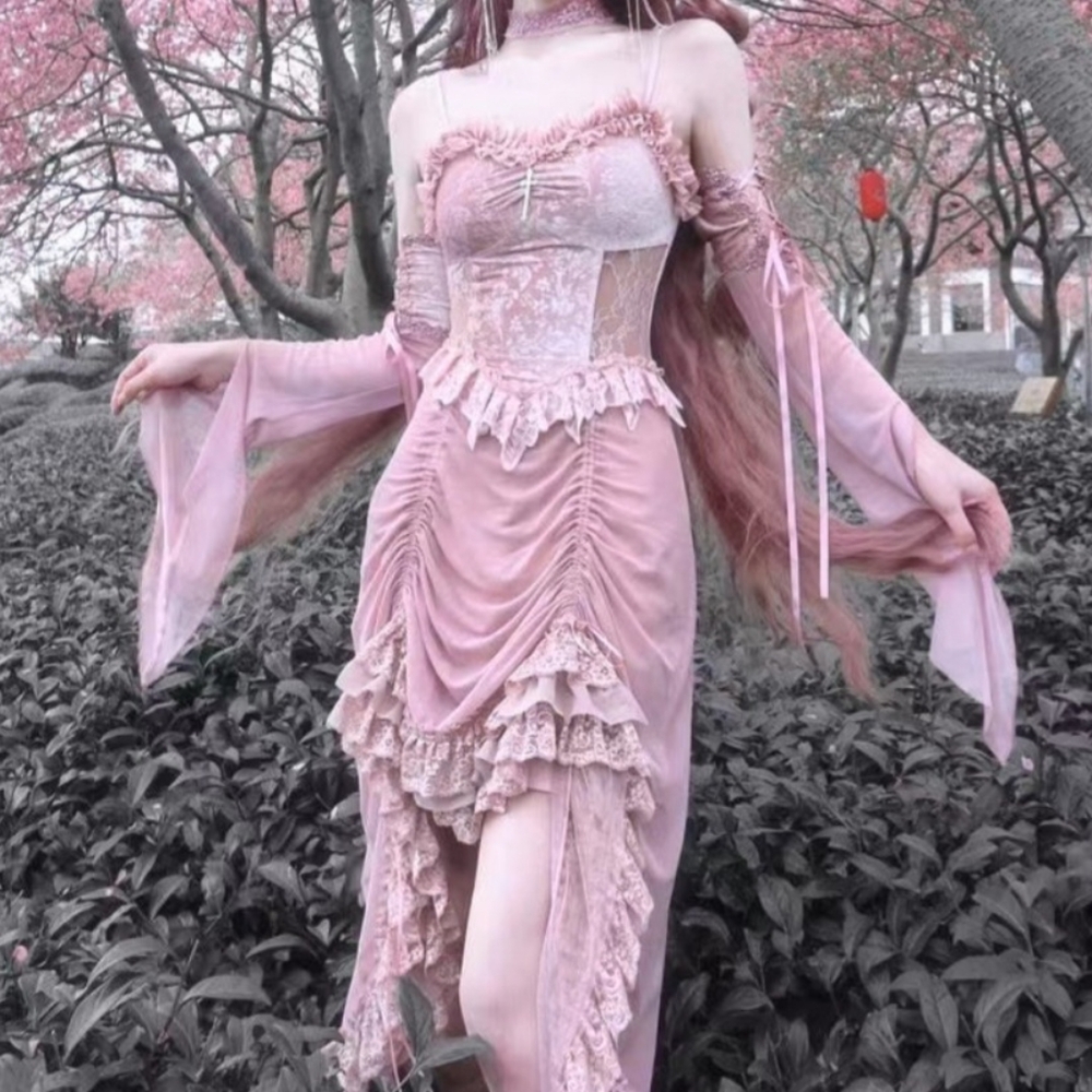 Sakura Fairy Velvet Lace Dress - Peiliee Shop